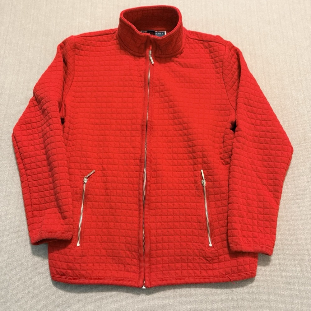 Womens Quilted Jacket Karen Scott Petite M Red Full Zip Cotton Blend